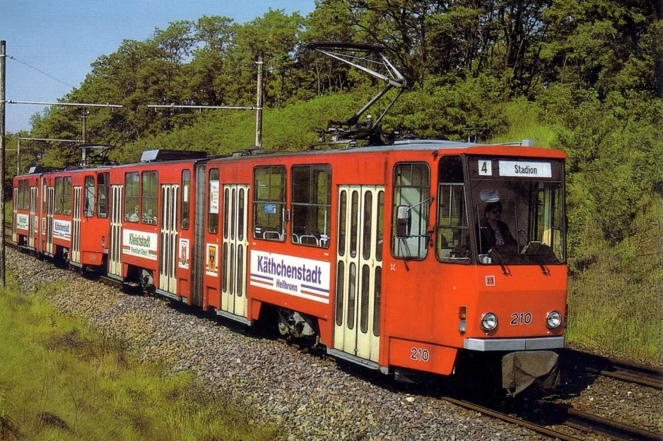 Postkarte: Frankfurt (Oder) Straßenbahnlinie 4 mit Gelenkwagen 210nah Markendorf (1991)