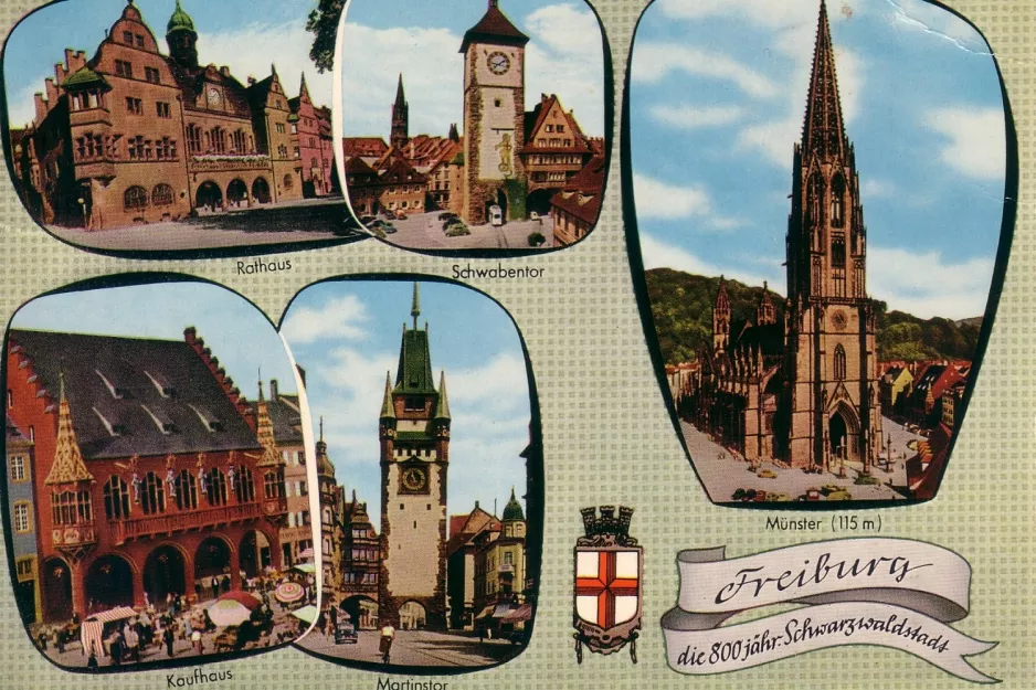 Postkarte: Freiburg die 800 jähr. Schwargwaldstadt
 (1950)