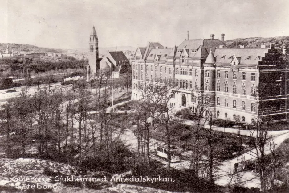 Postkarte: Göteborgs Sjukhem med Annedalskyrkan,
 (1909-1911)