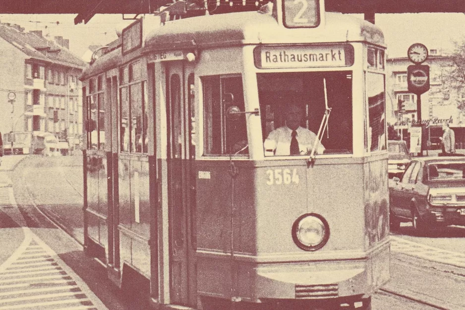 Postkarte: Hamburg Straßenbahnlinie 2 mit Triebwagen 3564 am Hoheluftbrücke (1978)