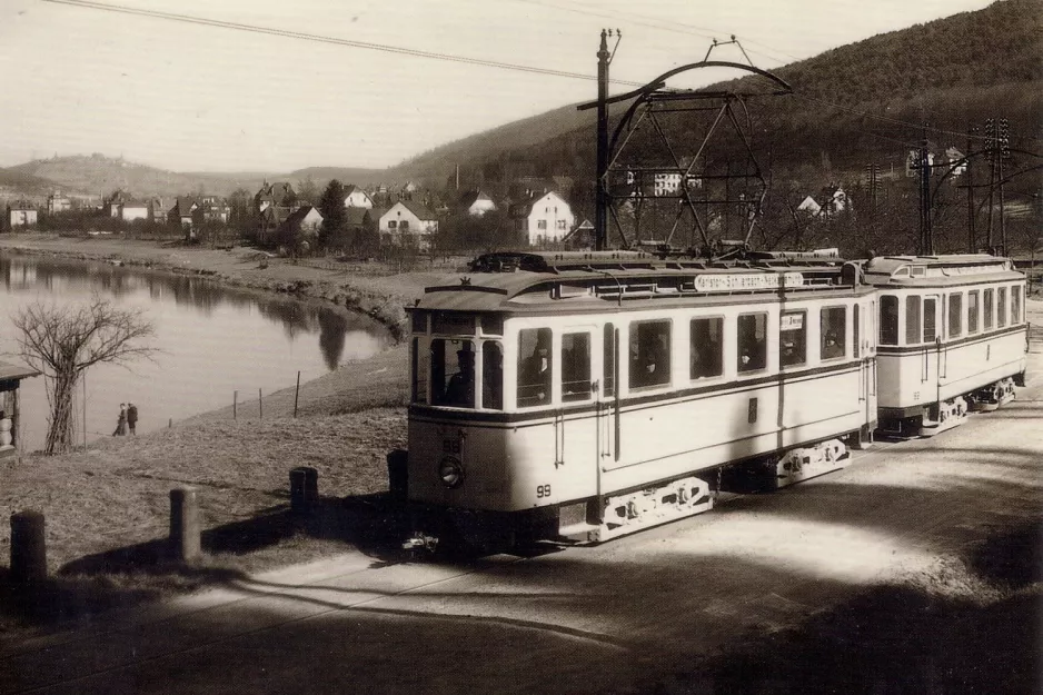 Postkarte: Heidelberg Straßenbahnlinie 5 mit Triebwagen 99nah Kümmelbacher Hof (1928)