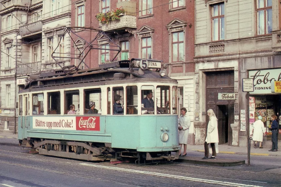 Postkarte: Helsingborg Straßenbahnlinie 5 mit Triebwagen 30 am Knutpunkten (1964-1967)