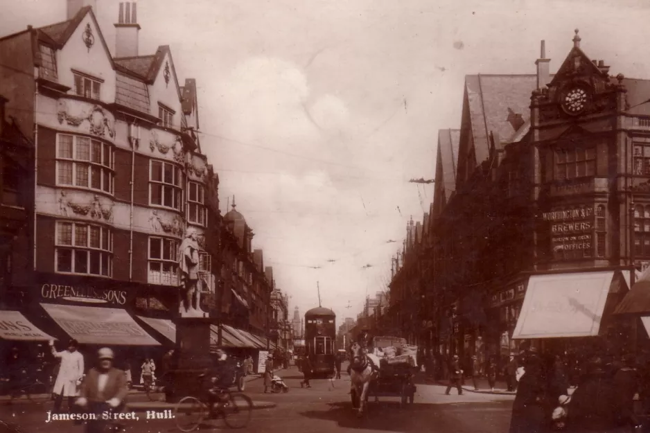 Postkarte: Kingston upon Hull Straßenbahnlinie  auf Jameson St (1910)