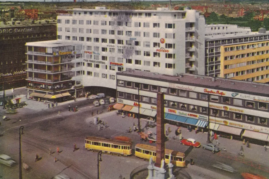 Postkarte: Kopenhagen Straßenbahnlinie 1  am Frihedsstøtten (1956)