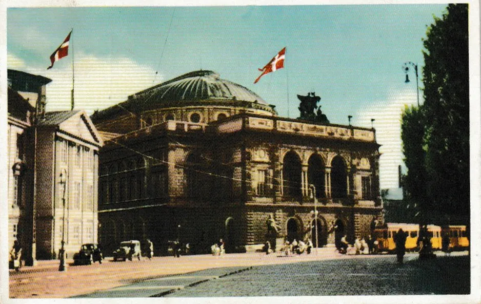 Postkarte: Kopenhagen Straßenbahnlinie 1  vor Det kongelige Teater (1946-1955)