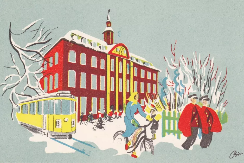 Postkarte: Kopenhagen Straßenbahnlinie 13 nah Hovedbanegård (1948)