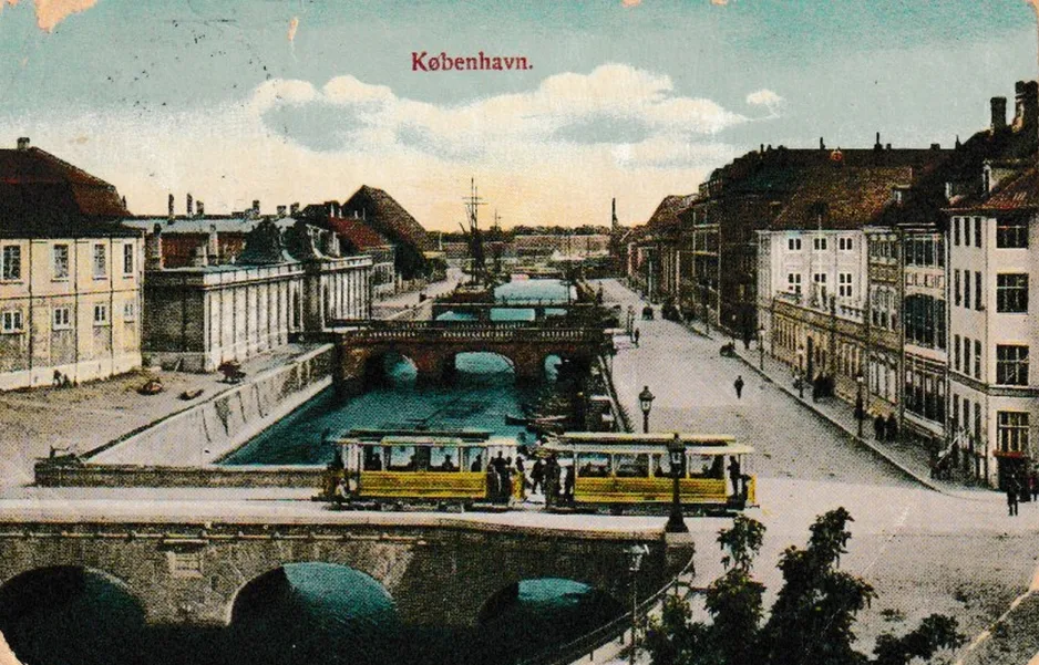 Postkarte: Kopenhagen Straßenbahnlinie 2  auf Stormbroen (1910-1919)