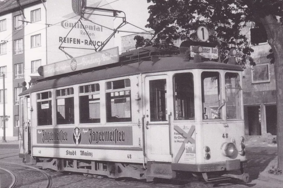 Postkarte: Mainz Triebwagen 48 am Kreyßigstraße (1963)