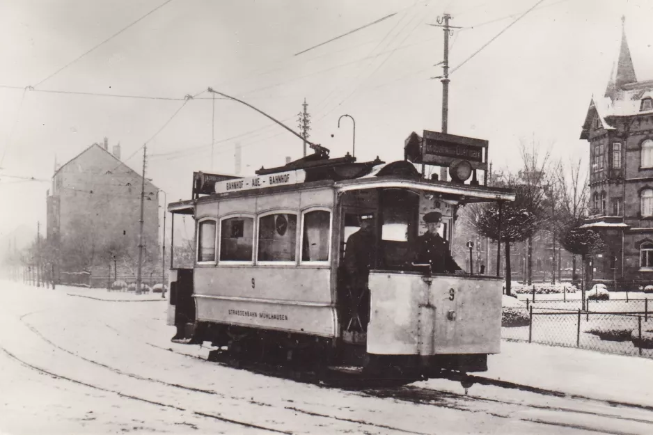 Postkarte: Mühlhausen/Thüringen Oberstadtlinie mit Triebwagen 9nah Bahnhof (1905)