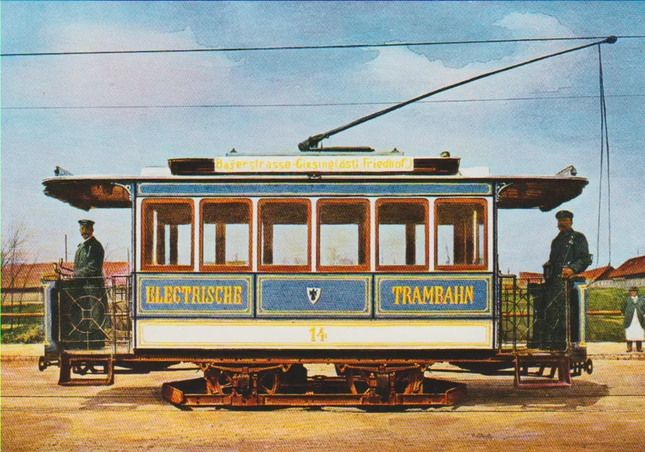 Postkarte: München Triebwagen 14nah Paradiesstraße (1896)