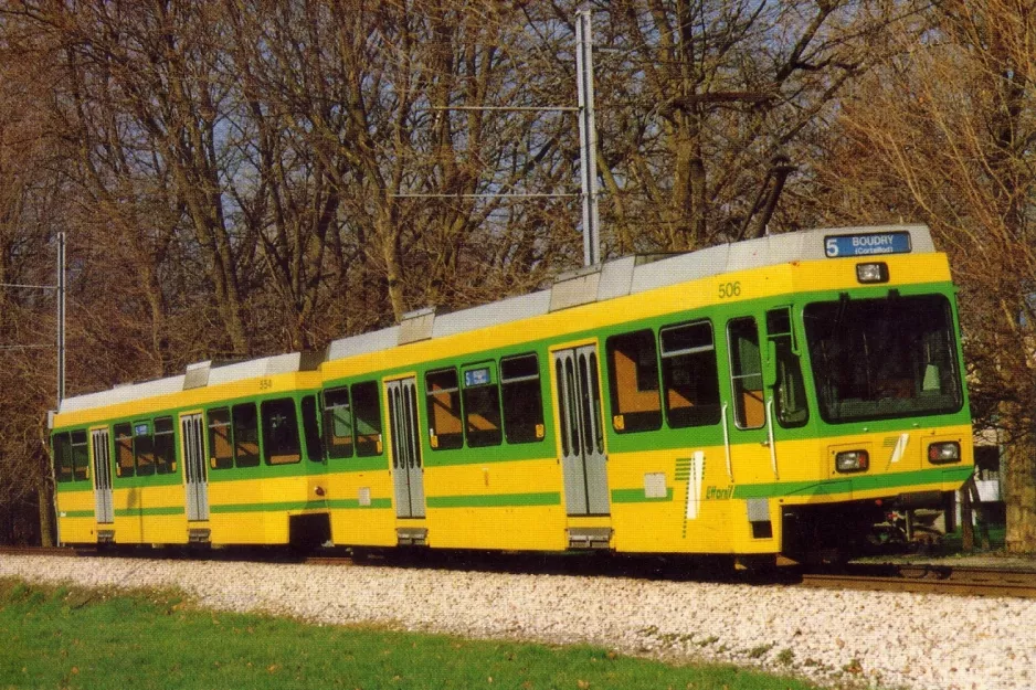 Postkarte: Neuchâtel Regionallinie R15 mit Triebwagen 506 "Neuchâtel"nah Bas-des-Allées (1991)