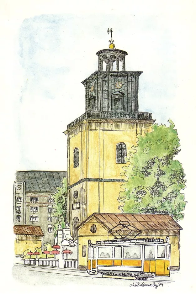 Postkarte: Norrköping Museumslinie 1 vor Stadstornet (1984)