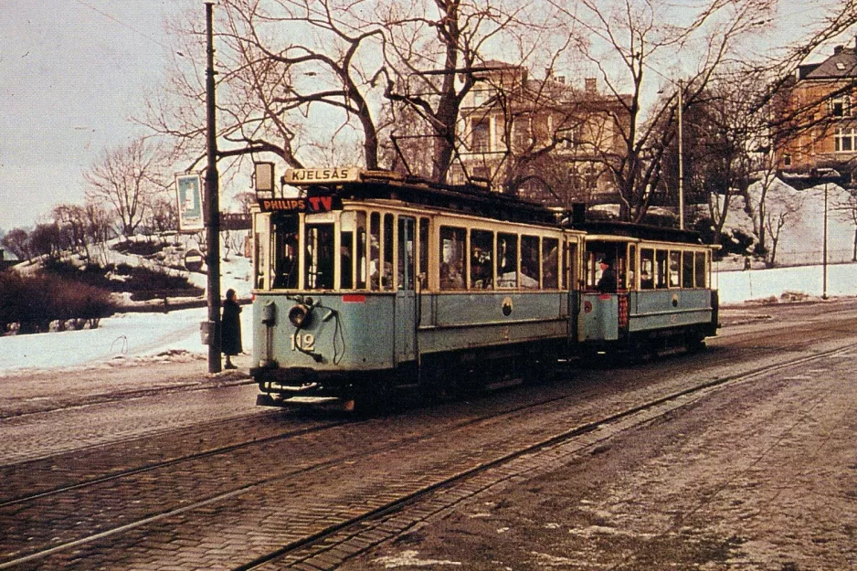 Postkarte: Oslo Triebwagen 112 nahe bei Skarpsno (1965-1967)