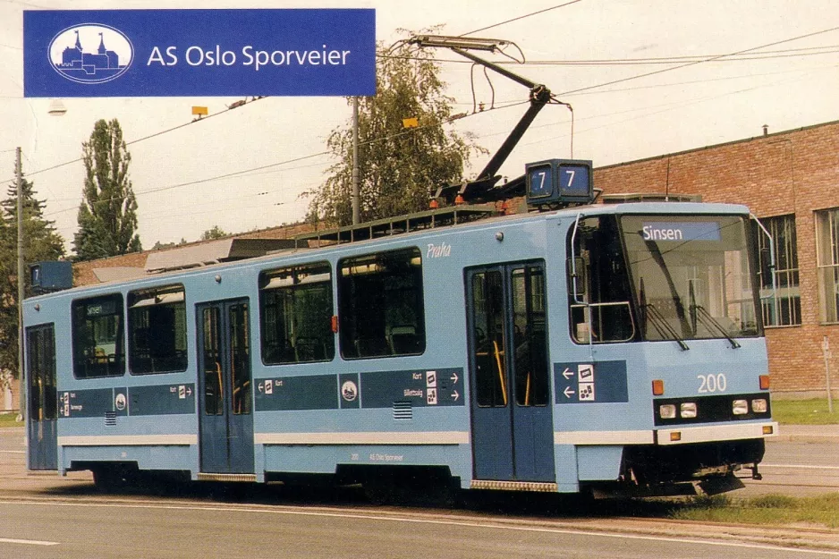 Postkarte: Oslo Triebwagen T 200 "Praha" am Holten (1988)