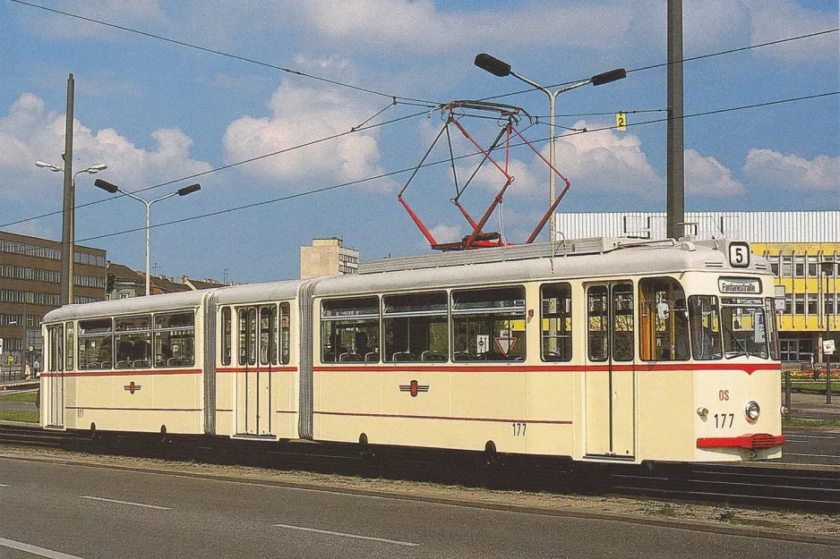 Postkarte: Potsdam Themenfahrten mit Gelenkwagen 177 nahe bei Platz der Einheit / Bildungsforum (1999)