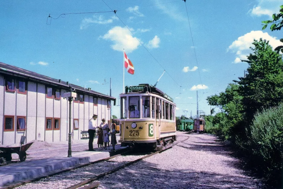 Postkarte: Skjoldenæsholm Normalspur mit Triebwagen 275 auf Das Straßenbahnmuseum (1985)