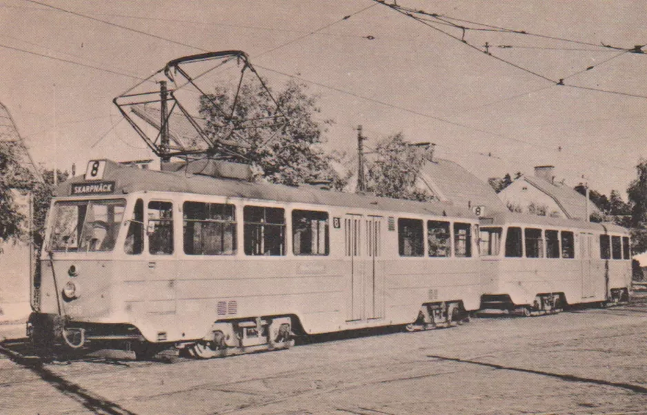 Postkarte: Stockholm Triebwagen 386 nahe bei Hammerbyhöjden (1945)