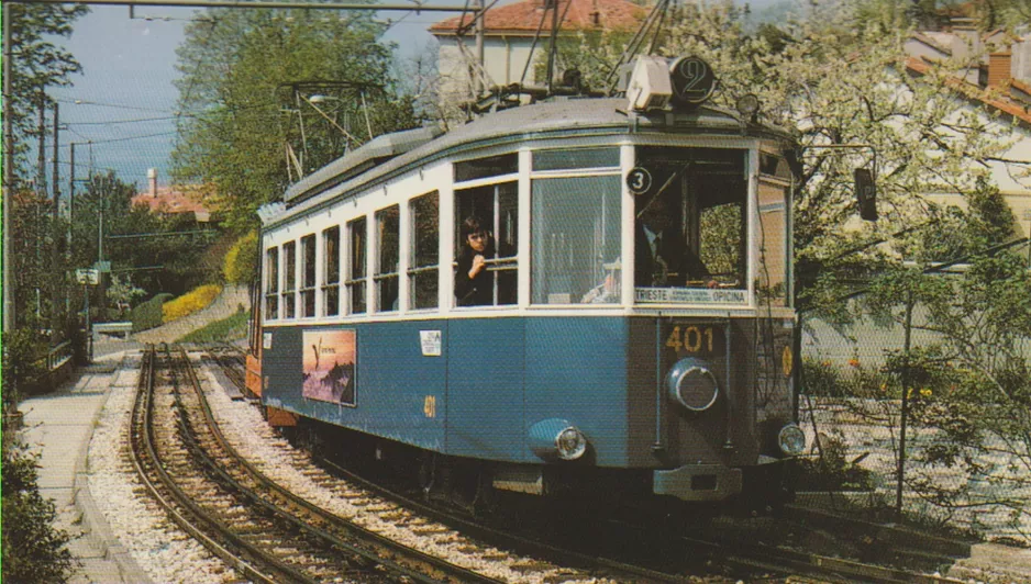 Postkarte: Trieste Standseilbahn Tram di Opicina 2 mit Triebwagen 401nah Via di Romagna (1971)
