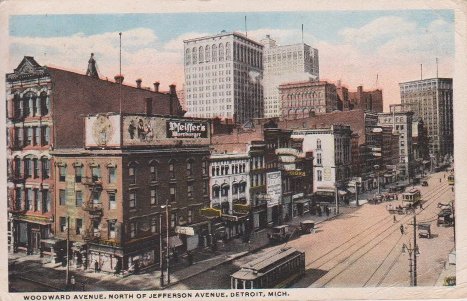 Postkarte: Woodward Avenue, North of Jefferson Avenue. Detroit. Mich. (1928)