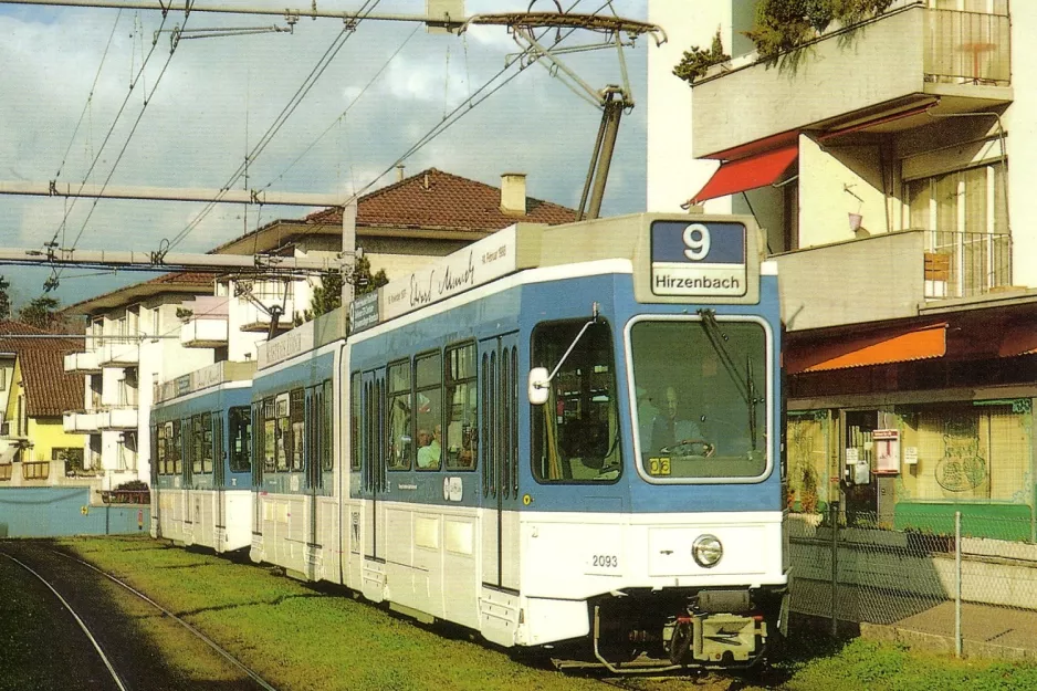 Postkarte: Zürich Straßenbahnlinie 9 mit Gelenkwagen 2093nah Schwamendingen (1988)