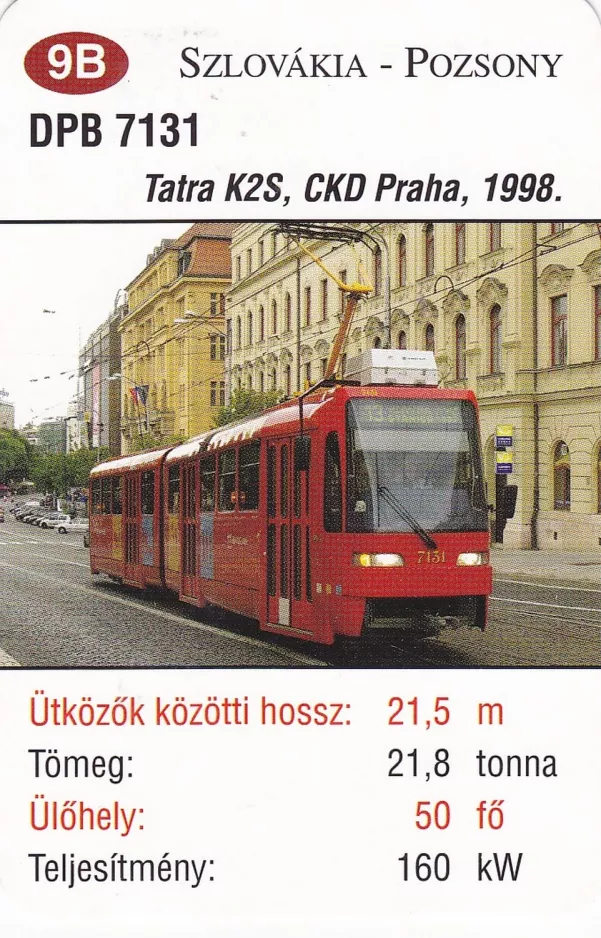 Spielkarte: Bratislava Straßenbahnlinie 13 mit Gelenkwagen 7131nah Centrum (2014)