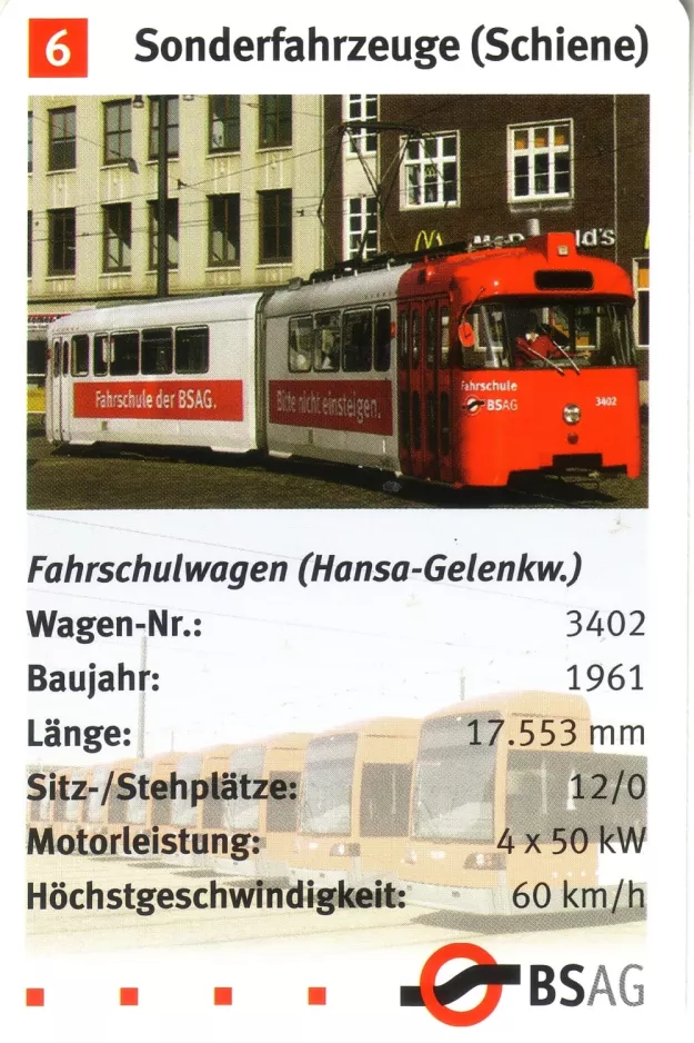 Spielkarte: Bremen Fahrschulwagen 3402nah Domsheide (2006)