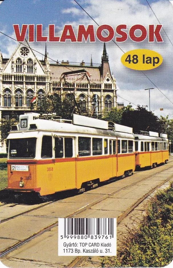 Spielkarte: Budapest Straßenbahnlinie 2 mit Triebwagen 3868 vor Országház (2014)