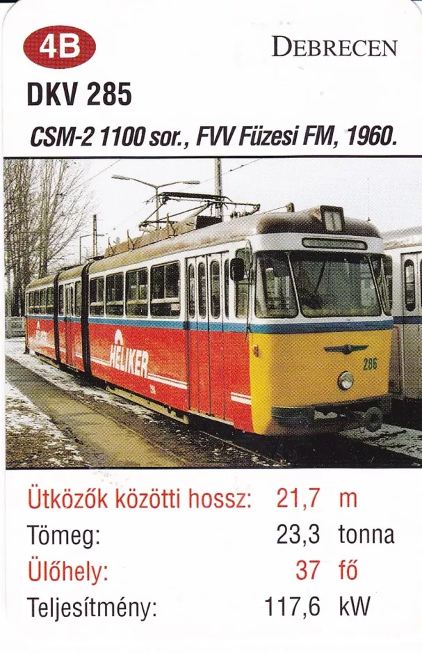 Spielkarte: Debrecen Straßenbahnlinie 1 mit Gelenkwagen 286 am Nagyállomás (2014)