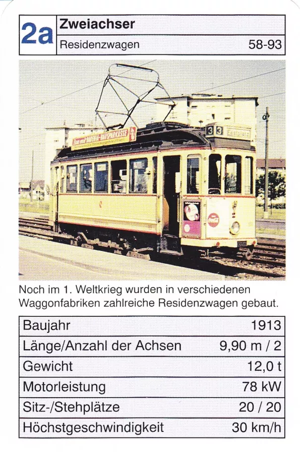 Spielkarte: Karlsruhe Straßenbahnlinie 3 mit Triebwagen 89 am Tivoli (2002)