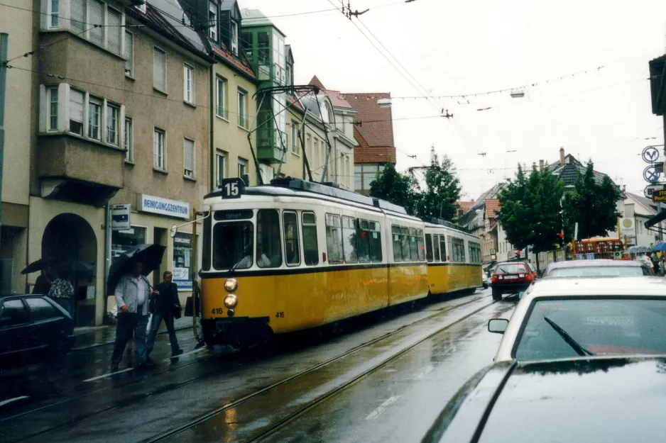 Stuttgart Straßenbahnlinie 15 mit Gelenkwagen 416 am Kirchtalstr. (2003)