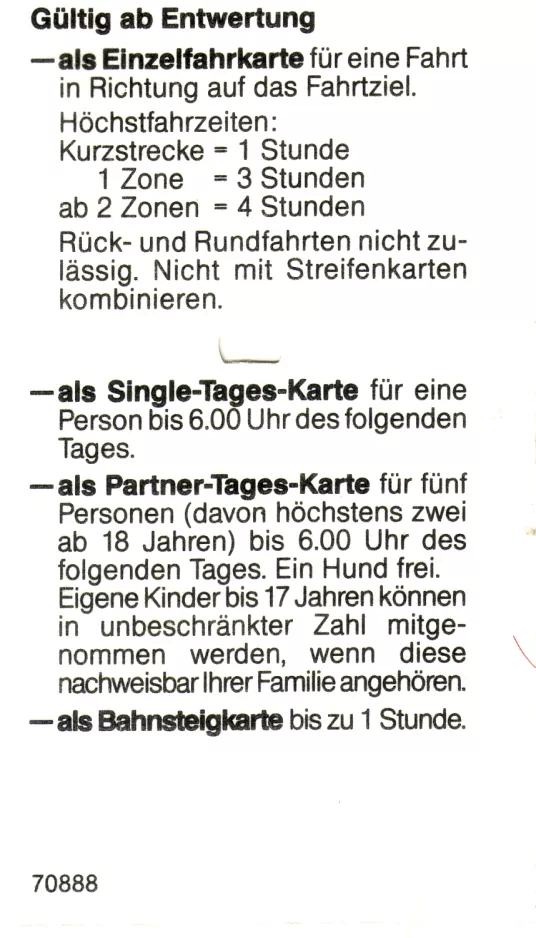 Tageskarte für Münchner Verkehrsgesellschaft (MVG), die Rückseite (1998)