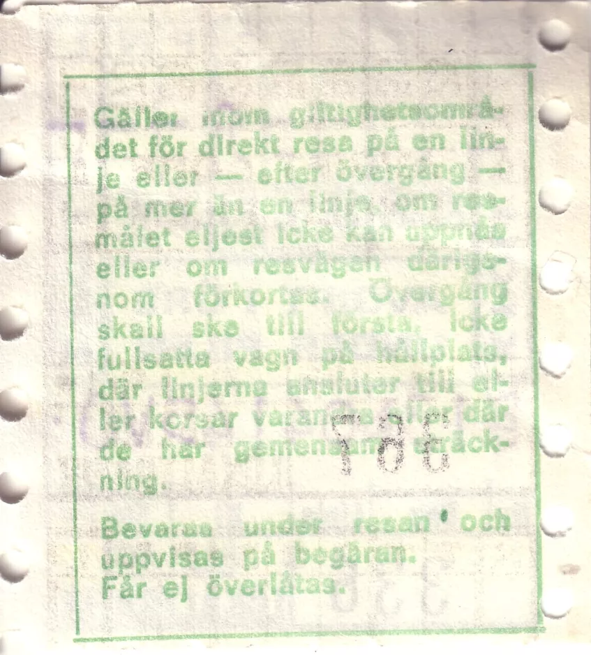 Überweisung-Fahrkarte für Malmö Lokaltrafik (ML), die Rückseite (1971-1973)