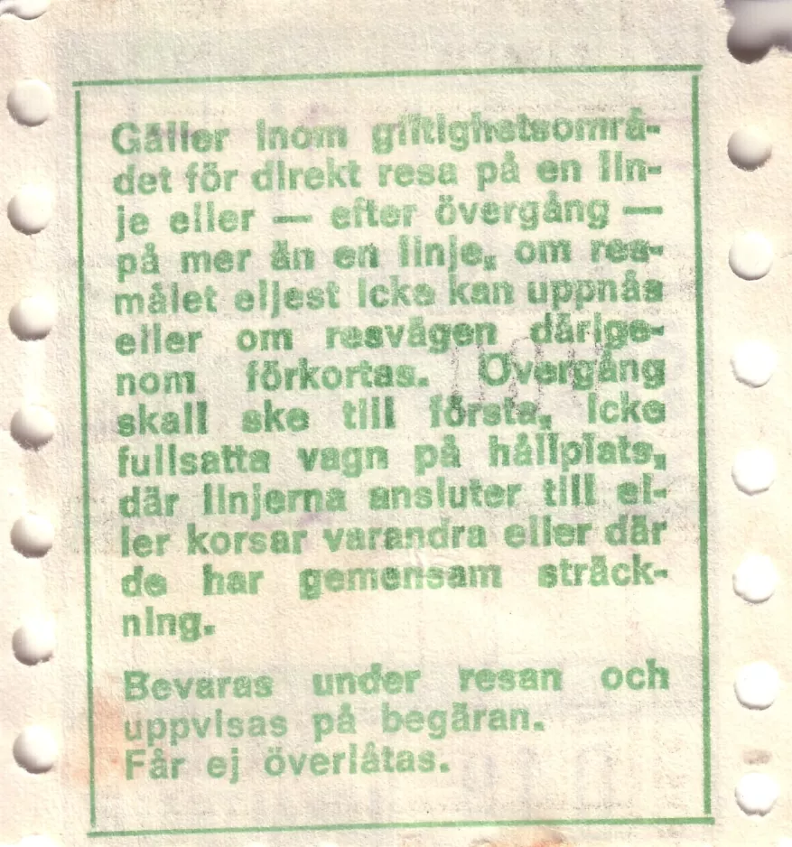 Überweisung-Fahrkarte für Malmö Lokaltrafik (ML), die Rückseite (1971)