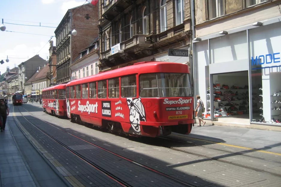 Zagreb Straßenbahnlinie 5 mit Beiwagen 870 auf Tratinska ulica (2008)