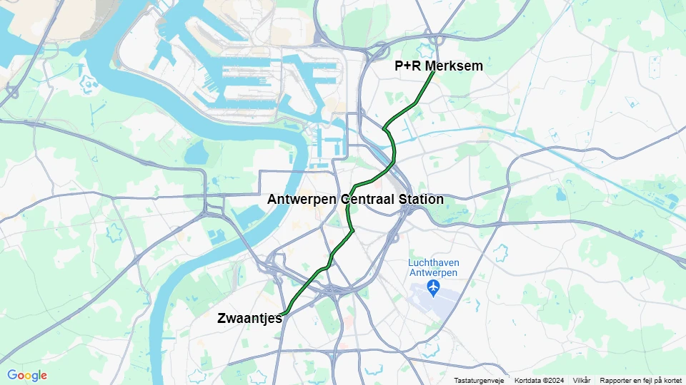 Antwerpen Straßenbahnlinie 2: Zwaantjes - P+R Merksem Linienkarte