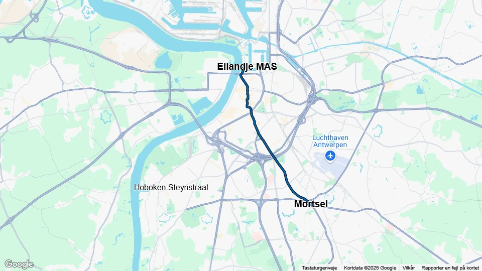 Antwerpen Straßenbahnlinie 7: Mortsel - Eilandje MAS Linienkarte