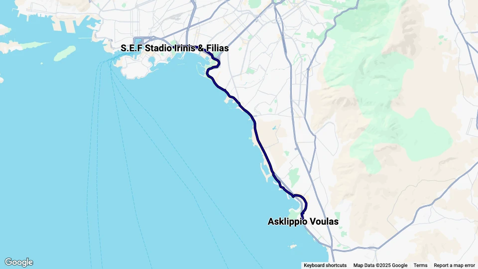 Athen Straßenbahnlinie T3: Asklippio Voulas - S.E.F Stadio Irinis & Filias Linienkarte