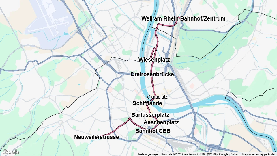 Basel Straßenbahnlinie 8: Weil am Rhein Bahnhof/Zentrum - Neuweilerstrasse Linienkarte