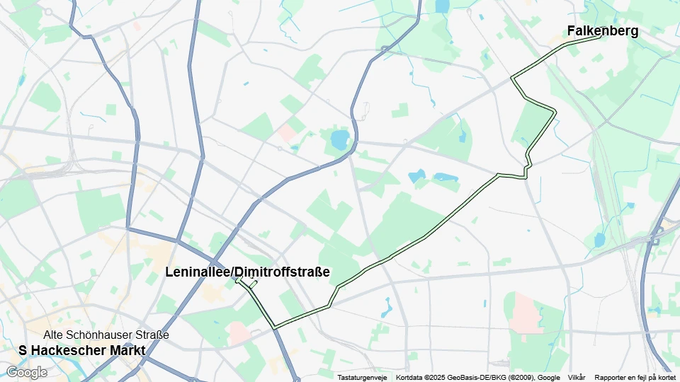 Berlin Straßenbahnlinie 15: Falkenberg - Leninallee/Dimitroffstraße Linienkarte