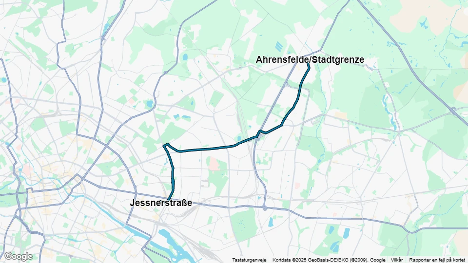 Berlin Straßenbahnlinie 16: Ahrensfelde/Stadtgrenze - Jessnerstraße Linienkarte