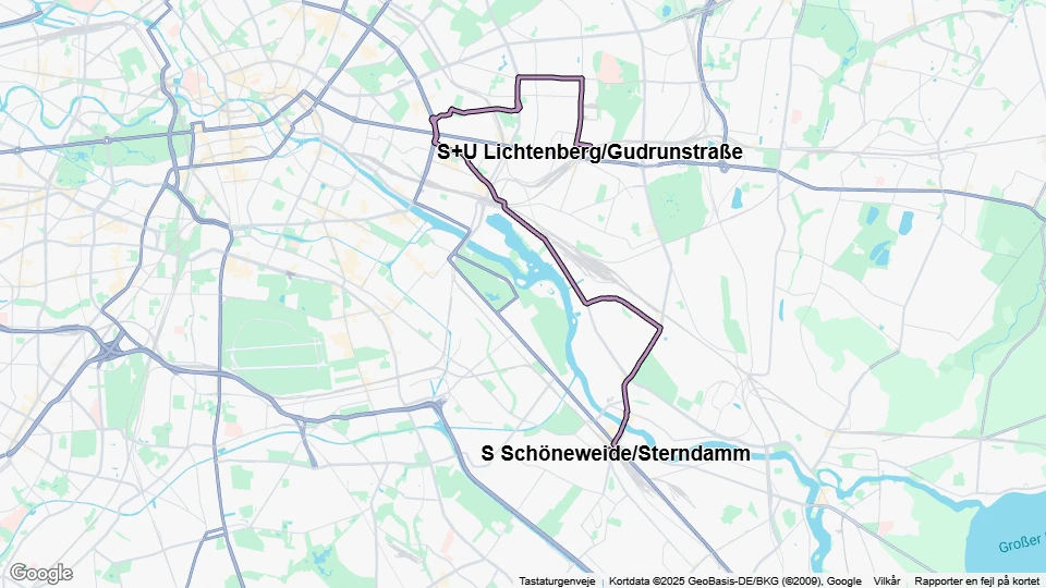 Berlin Straßenbahnlinie 21: S+U Lichtenberg/Gudrunstraße - S Schöneweide/Sterndamm Linienkarte