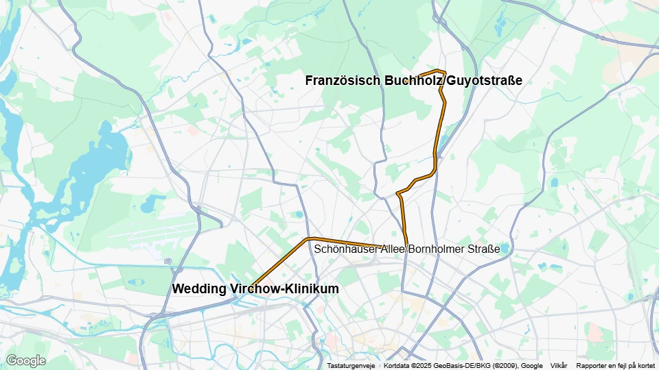 Berlin Straßenbahnlinie 50: Wedding Virchow-Klinikum - Französisch Buchholz/Guyotstraße Linienkarte