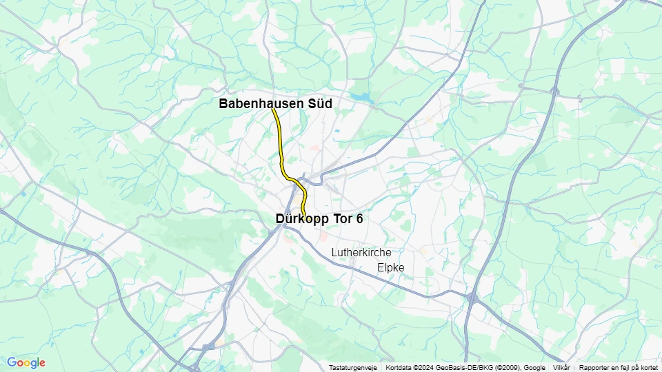 Bielefeld Straßenbahnlinie 3: Babenhausen Süd - Dürkopp Tor 6 Linienkarte