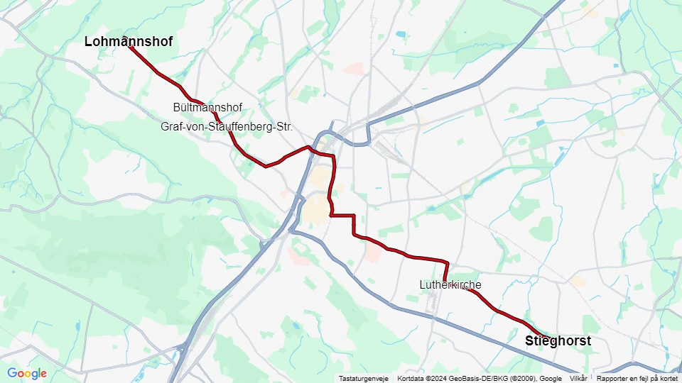 Bielefeld Straßenbahnlinie 4: Lohmannshof - Stieghorst Linienkarte