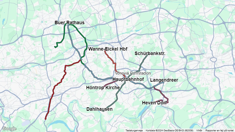 Bochum-Gelsenkirchener Straßenbahnen (BOGESTRA) Linienkarte