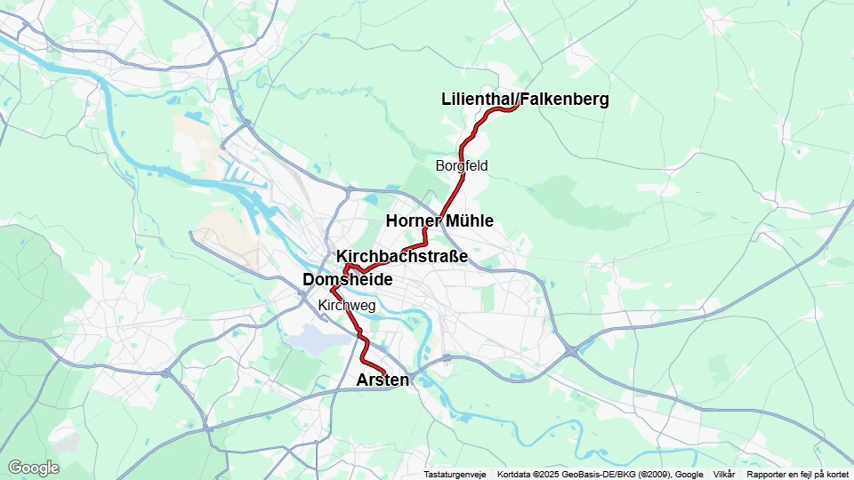 Bremen Straßenbahnlinie 4: Arsten - Lilienthal/Falkenberg Linienkarte
