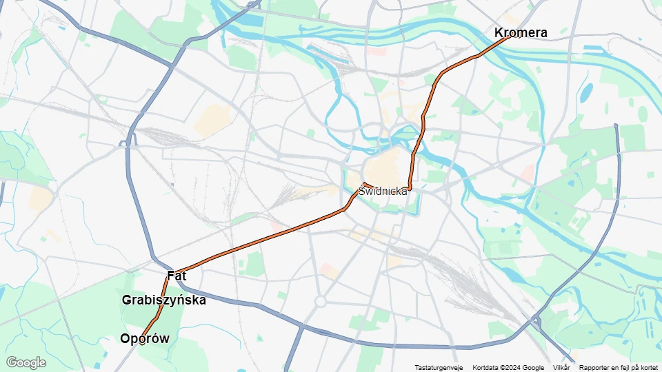 Breslau Straßenbahnlinie 11: Kromera - Oporów Linienkarte