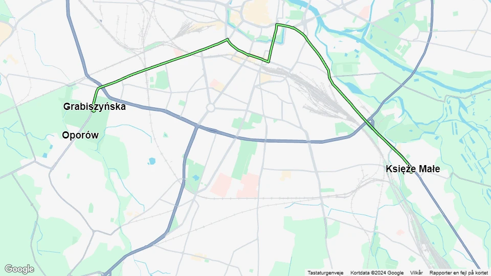 Breslau Straßenbahnlinie 5: Księże Małe - Grabiszyńska Linienkarte