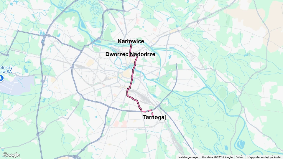 Breslau Straßenbahnlinie 8: Karłowice - Tarnogaj Linienkarte