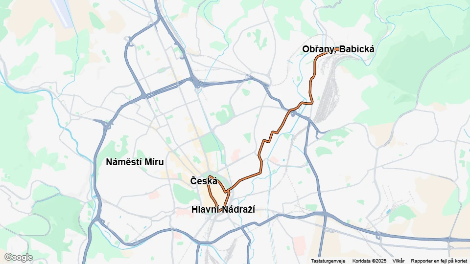 Brünn Straßenbahnlinie 4: Česká - Obřany, Babická Linienkarte